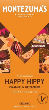 MONTEZUMA'S Happy Hippy - Organic Orange & Geranium Dark Chocolate Bar 90g