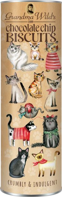 GRANDMA WILD'S Cats in Jumpers Tube - Chocolate Chip Biscuits 200g