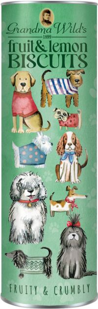 GRANDMA WILD'S Dogs in Jumpers Tube - Fruit & Lemon Biscuits 200g