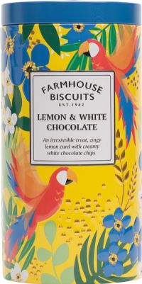 FARMHOUSE BISCUITS Lemon & White Chocolate Biscuits in Tropical Bright Tin 200g