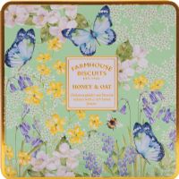 FARMHOUSE BISCUITS Honey & Oat Biscuits in English Garden Tin 250g