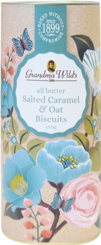 GRANDMA WILD'S Salted Caramel & Oat Biscuits in Botanical Floral Tube 150g