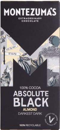MONTEZUMA'S Absolute Black - 100% Cocoa with Almond Bar 90g