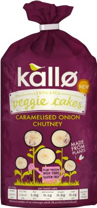 KALLO Lentil & Pea Veggie Cakes - Caramelised Onion Chutney 122g